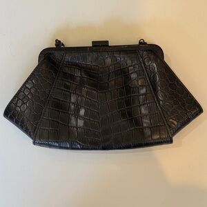 Zac Posen Black Crocodile-Embossed Clutch